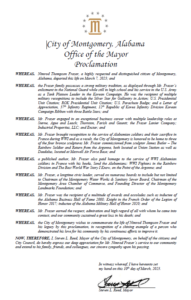 Cliquez pour voir la proclamation de Montgomery, Alabama célébrant Nimrod T. Frazer